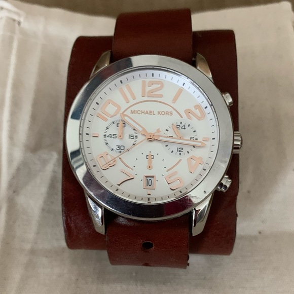 Michael Kors Accessories - Michael Kors Women’s Wide Brown Leather Wrap Watch